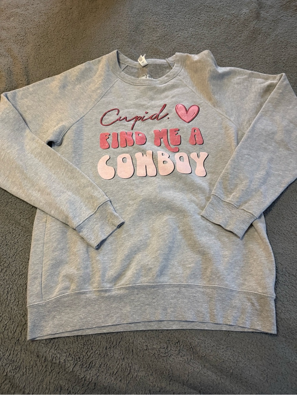 Bella Canvas Grey Sweatshirt with Pink Valentine Cowboy Graphic